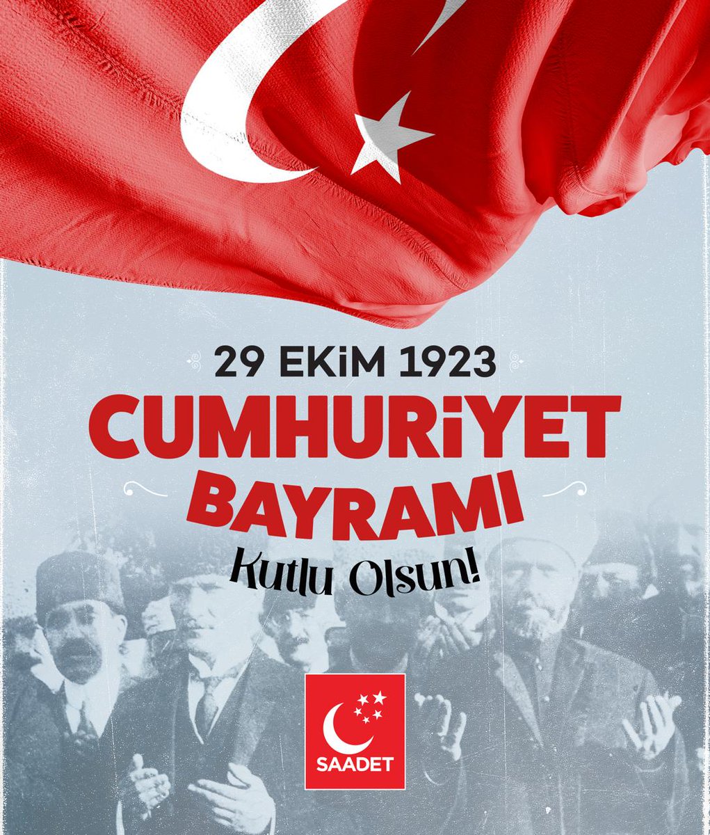 SaadetPartisi12's tweet photo. Cumhuriyet, sadece bir yönetim şekli değil; emperyalizme karşı direnişin adıdır.

Cumhuriyet; şartlar ne olursa olsun esaret ve dayatmaya asla boyun eğmeyeceğimizin ilanıdır.

Aziz milletimizin 29 Ekim Cumhuriyet Bayramı’nı kutluyoruz https://t.co/fEAcw8znHS