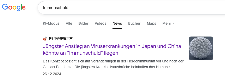 dazugeberin's tweet photo. Wenigstens wird es selbst den hiesigen Redaktionen offenbar zu dumm, das #Immunschuld-Märchen immer noch weiter zu lügen.
Das ist der letzte deutschsprachige Artikel, den ich dazu gefunden habe.
Aus Dez. 2024, von Radio Taiwan International. https://t.co/I9Cow2DoQl