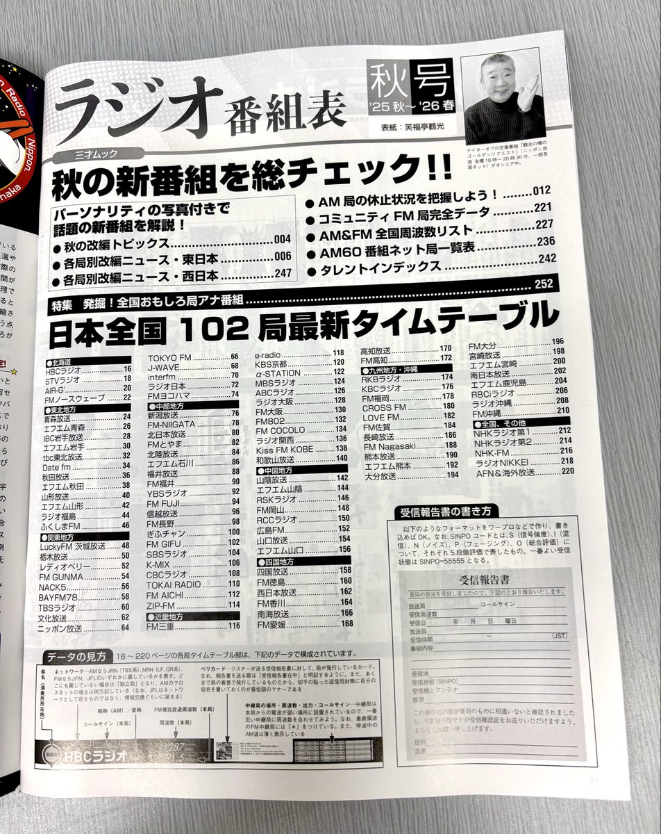 本日発売】 『ラジオ番組表2025年秋号』 全国102局のタイムテーブル
