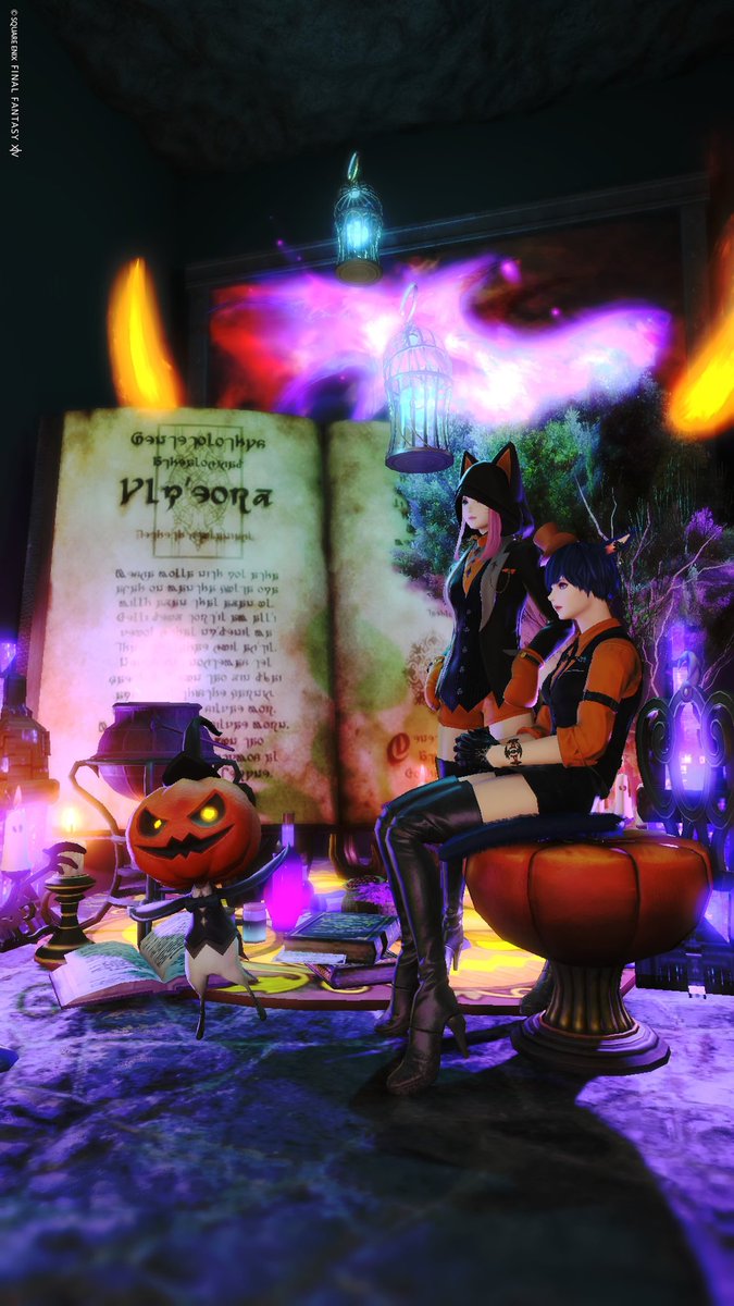 h_x_ff14's tweet image. keiさんと一緒にりーさんのハロウィンスタジオに乗り込んできました～！光と色彩が綺麗✨
ホラーゲームの話とかしながら長時間おじゃましてました🎃
#CS_R_PLUS