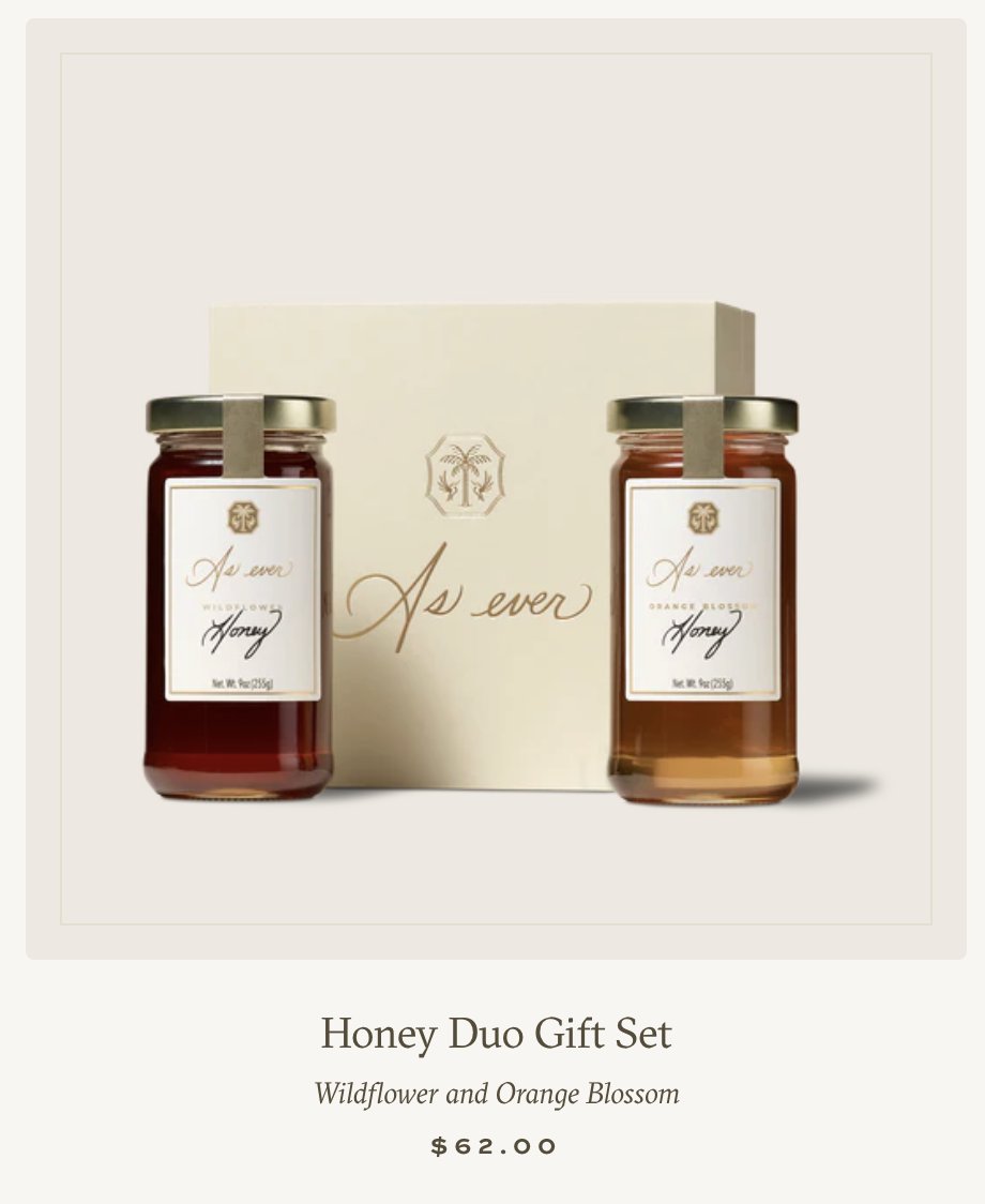 If you buy me this for Christmas, I'll know you are my worst enemy.
Two pots of Meghan's shit honey for $62!!!
She really is taking the piss now.
No wonder both her and Harry were booed at the Dodgers...