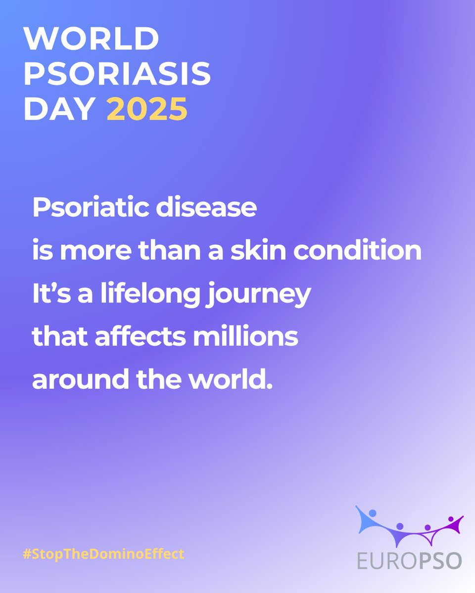 🌍 Today is #WorldPsoriasisDay 2025
Psoriatic disease is more than a skin condition, it’s a lifelong journey that affects millions worldwide.

Together, we can

#PsoriasisAwareness #WPD2025 #PsoriaticDiseaseComorbidities #StopTheDominoEffect