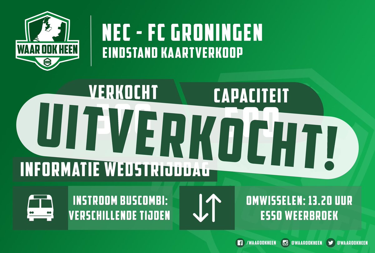 Uitverkocht uitvak in Nijmegen!

#waarookheen #fcgroningen
