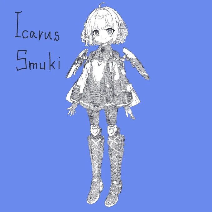 イカロス スムーキ 終末の空を飛ぶ,生き残りのイカロス. 出場予定だったレースが終末事変により中止になり,その後,シェルタに潜った. 地表の様子が安定したため,再び空を見た彼女は,気ままにこの世界をゆく.再びレースの号砲が鳴る日を夢見て. #晴天アポカリプス