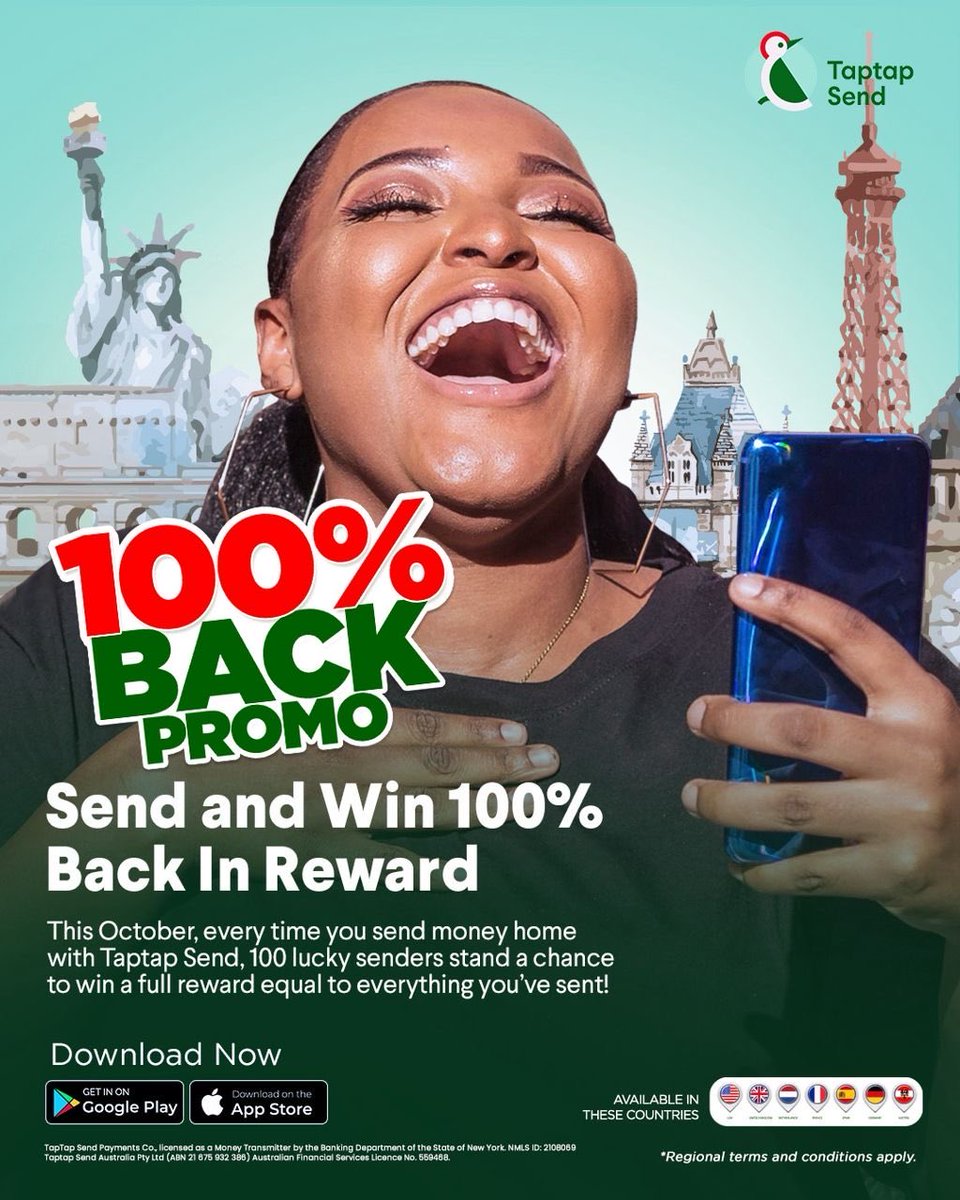 UnknownExxi's tweet photo. You could be among the 100 lucky users, download the app n keep sending money to your love ones  #TapTapSendIsBack https://t.co/4WFV8fVglS