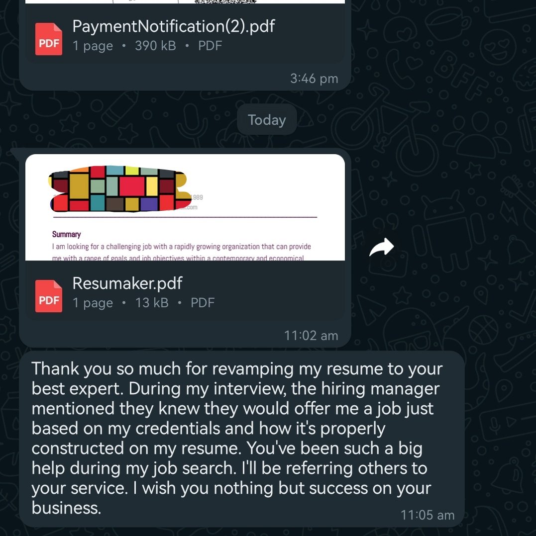 DocHub_Agency's tweet image. 📄 Revamp your CV &amp;amp; LinkedIn-Special 📄

▪️Modern CV (ATS-FRIENDLY) from: R100
▪️Generic Cover Letter: R50
▪️LinkedIn Profile Optimization
▪️Business Profiles
▪️Company Logo
▪️Contract Drafting
▪️Academic Writing

Whatsapp: 069 771 0718
Or Email: Revampcv4@gmail.com
#JobseekersSA