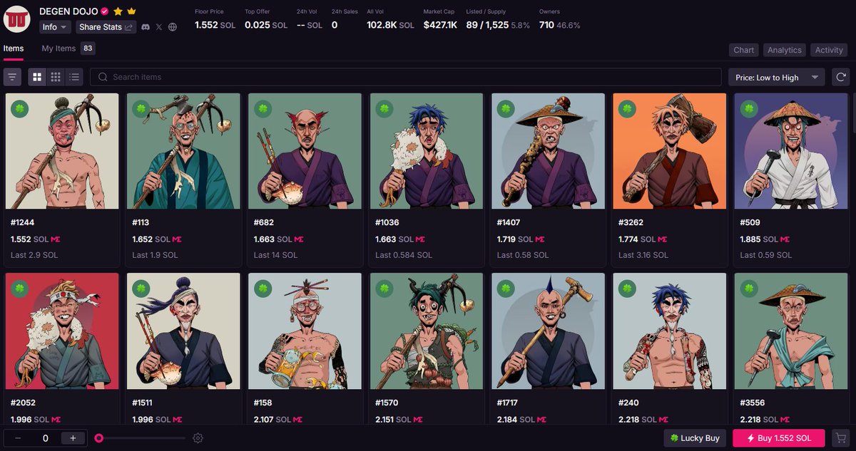 FiLnice8's tweet image. 🎴 collections have a mint price...people then act as retailers...collections become uncharted bazaars...it's been 3 years after we derugged...1000 days...2000+ hours...0 money in...we decided that we will treat DEGEN DOJO as an ART GALLERY...we are setting the minimum listing…