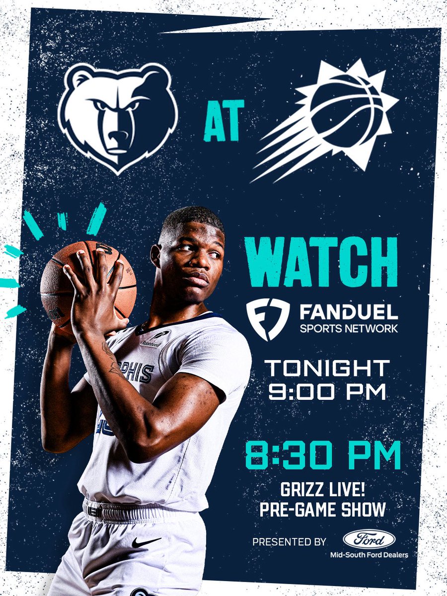 𝗟𝗮𝘁𝗲 𝗡𝗶𝗴𝗵𝘁 𝗛𝗼𝗼𝗽𝘀 ⏳🐻

📺 <a href="/FDSN_Grizzlies/">Grizzlies On FanDuel Sports Network</a> 
📻 <a href="/929espn/">929ESPN</a> 
🕐 9:00pm
🆚 <a href="/Suns/">Phoenix Suns</a>