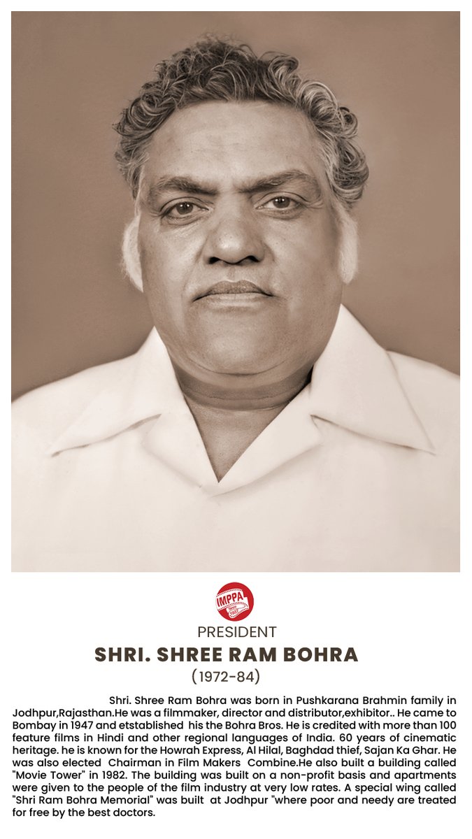 Shri Shree Ram Bohra was the 22nd President of the Indian Motion Picture Producers' Association (IMPPA) 
#IMPPA
#mumbai
#bollywood
#indiancinema
#IMPPA
#heritagecinema
#heritagefoundation
#nostalgia