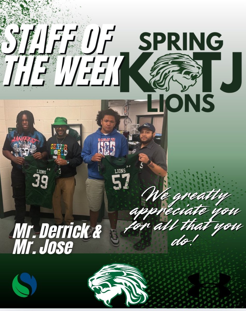 springhsfb's tweet image. Special thanks to our Teacher & Staff Members of this week. Ms. Farrar, Mr. Darrick, and Mr. Jose your work does not go unnoticed, Thank you! #Hunt #Pride #Culture #LIONhearted