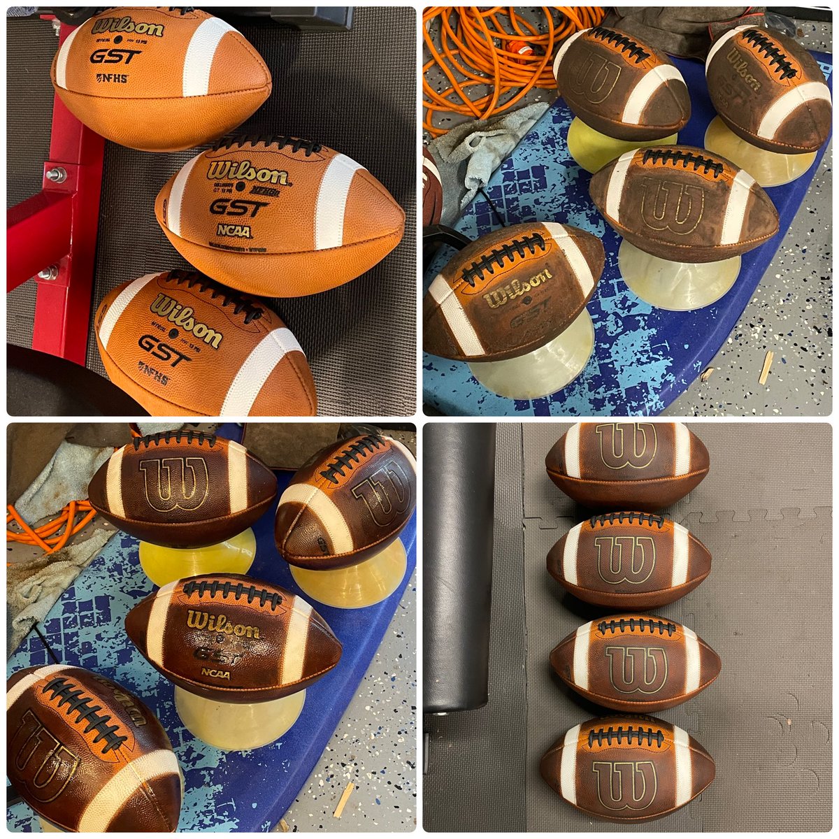 Prepped new balls for the rest of the season!

✅washed out red dye n wax
✅shaving cream
✅conditioner
✅HH 🏝️’s finest mud from the yard!(🙏 2 <a href="/CoachEBenton/">Eugene Benton</a> 🤯)
✅Polish Balm
✅waxed &amp; brushed

Time to go throw em around and break ‘em in!