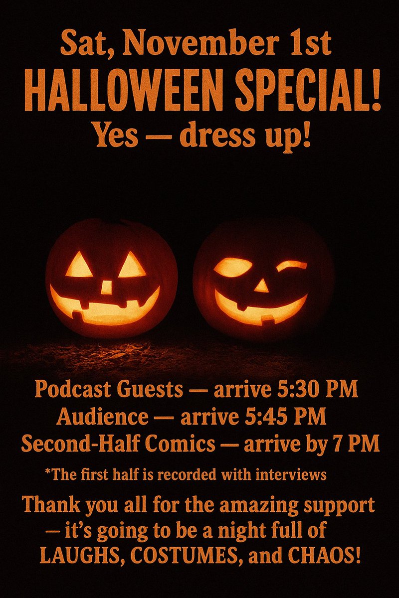 comedy_unfpod's tweet photo. Sat, November 1st 🎃 HALLOWEEN SPECIAL! 🎃 Yes — dress up!
Thank you all for the support, it’s going to be a night full of LAUGHS!
Our latest (sold out) podcast - https://t.co/pF2NwQAOTq
#Comedian #comedy #standupcomedy #liveproject #Podcasts #podcasting #podcast #Halloween https://t.co/zKoKc5WI3o