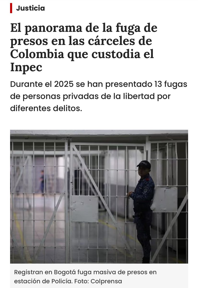 SondraMacol's tweet photo. @DInpec en lo que va de 2025, se han registrado 13 fugas en cárceles de Colombia. 

Mientras tanto, el hacinamiento en reclusorios femeninos llega al 140% en algunas regiones.  

@MinjusticiaCo @INPEC_Colombia el sistema está colapsado por el abandono y la corrupción. ¡Basta ya! 

#LaMujerdeHierro #MejorUnaMujer #corrupcion