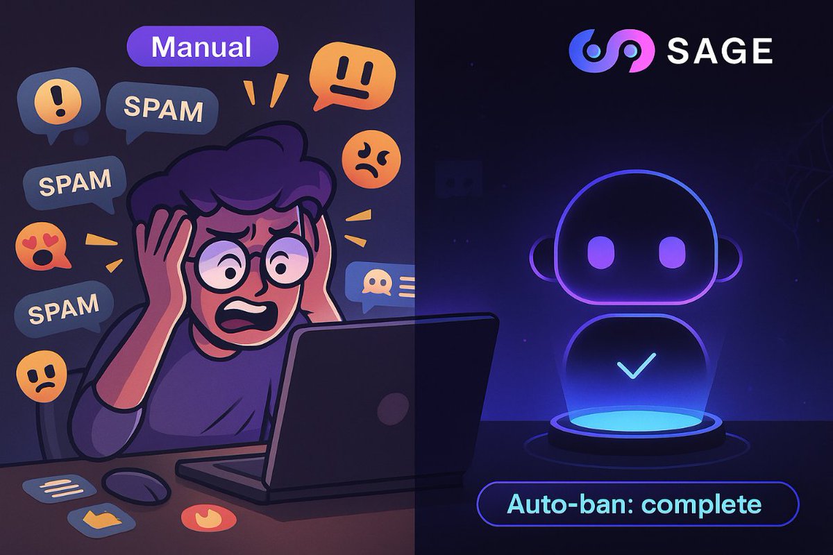 SageBot_XYZ's tweet image. Me trying to ban spammers manually vs SAGE doing it automatically in 0.3s ⚔️

Moderation shouldn’t feel like babysitting.

Set it, automate it, forget it.

#SAGEBot #CommunityManagement