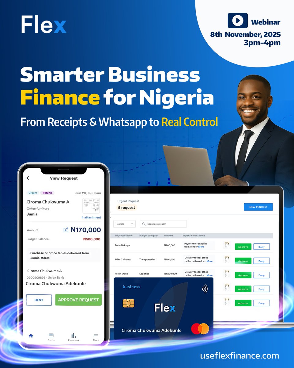 useflexfi's tweet image. Manual finance management drains productivity and hides inefficiencies. Flex replaces outdated tools with automation that saves 40+ hours each week, eliminates human error, and delivers complete control over business spending.

Join the Flex webinar on November 8th to discover…