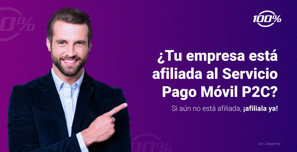 100x100Banco's tweet image. Recibe los pagos de tus clientes, directo a tu cuenta bancaria, al instante y sin lapsos de espera, sólo tienes que afiliar tu empresa al Servicio 100%Pago Móvil P2C.
#100x100banco #P2C #100%Internet #100%PagoMóvil #PagoMóvilInterbancario