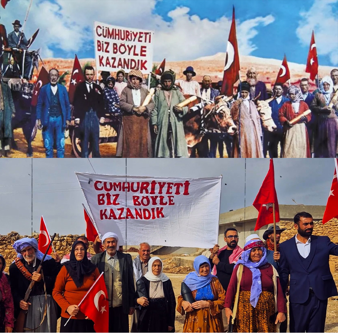Şanlıurfa'da ikonik 'Cumhuriyeti biz böyle kazandık' fotoğrafı yeniden canlandırıldı.
