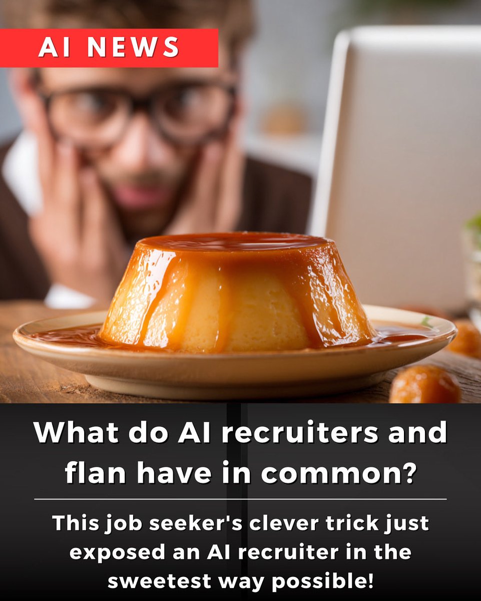AIandYou2's tweet image. 🍮 Sweet revenge or AI fail? 👀

This job seeker added a hidden flan recipe request to his LinkedIn profile and you won’t believe what happened next! 😂 

fastcompany.com/91417981/how-o…

#AIRecruiting #JobSearch #JobHacks #JobTips #Flan #AINews #AI #LinkedInTips #LinkedIn #JobRecruiters