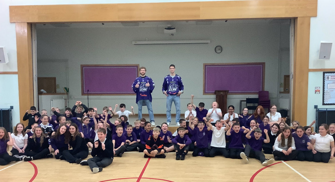 DykesmainsPS's tweet photo. We were delighted to welcome Glasgow Clan ice hockey players Darien Kielb and Lucas Brine to speak to P6&amp;7 last week. They told us all about becoming a hockey player and answered our questions. We then tried to score a goal against Lucas. Well done to those who managed to score! https://t.co/BgjZ2CRJOd