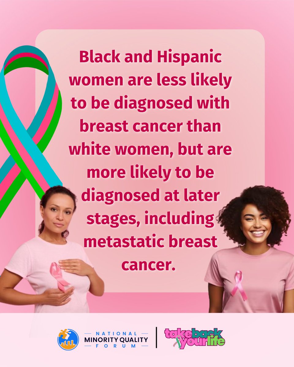 NMQF's tweet photo. Black &amp; Hispanic women face higher barriers in mBC care—from screening to diagnosis. 💗

You’re not alone. Join our support group 🩵

🔗 https://t.co/PJmuDYCRka
#SOSWithmBC 🩷 #MBC #HealthEquity https://t.co/Ty5WlUF2GZ
