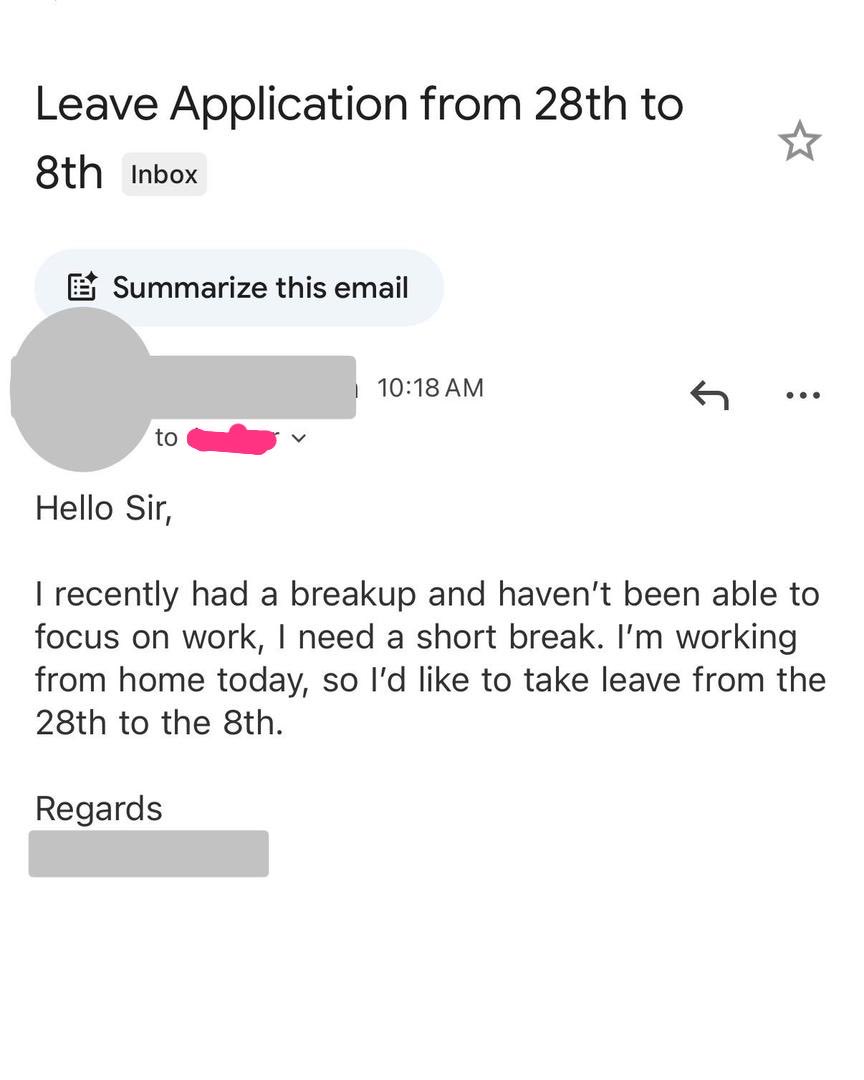 Was Gen Z wrong here? Leave to deal with a breakup?