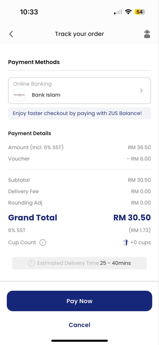 WanDinX's tweet photo. Aku dah la penat, order online direct apps kot. Pastu problem? Salah aku ke salah bank islam ke salah @ZUSCoffee 

Aku dah chat and push. Lambat gak. Outlet pun nak tutup. 1040 by the time aku post ni 30mins tak settle. Suruh bayar lagi skali. https://t.co/ZYEnlSOt7k