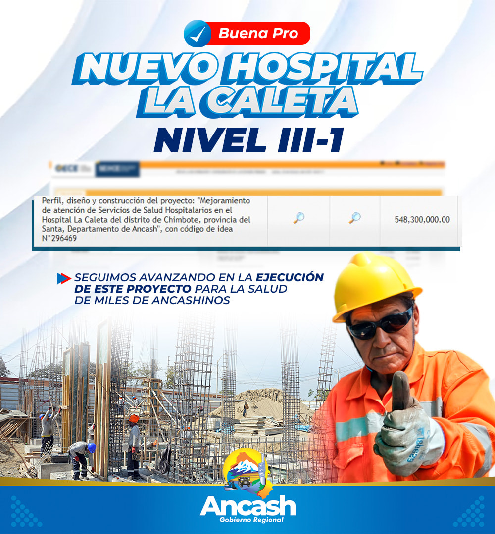 Ancashgob's tweet photo. ¡ÁNCASH CUMPLE! NUEVO HOSPITAL LA CALETA EN MARCHA

Hoy comienza una nueva etapa para la salud en Chimbote. La buena pro está otorgada y seguimos adelante con la construcción del Hospital La Caleta Nivel III-1 https://t.co/PfoSt0IvrI