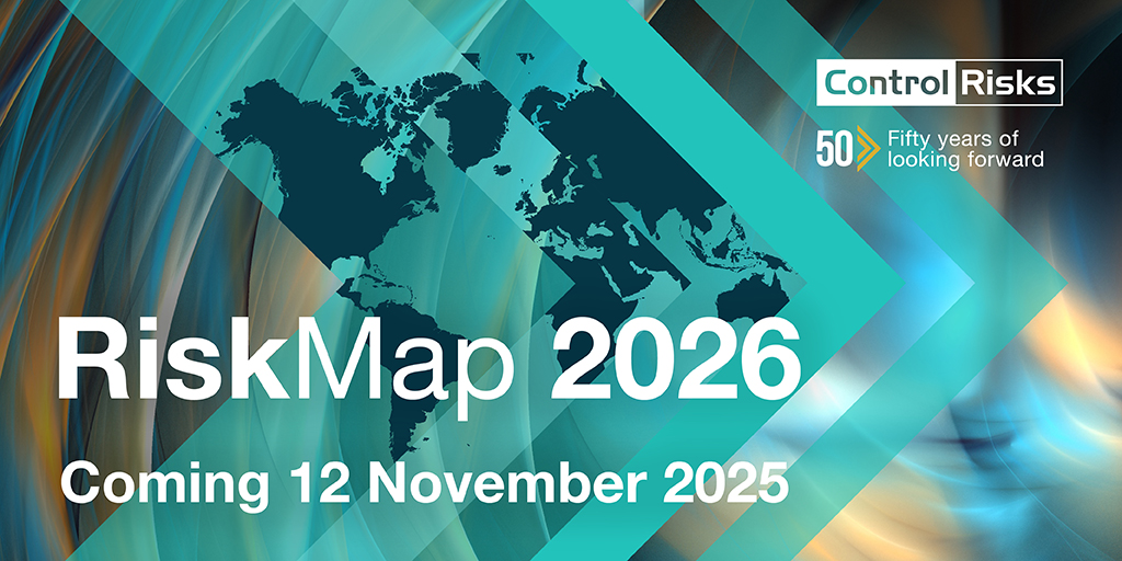 Control_Risks's tweet image. It&apos;s just two weeks to go until RiskMap 2026 – your essential guide to the year ahead.
What are the new rules? Find out on 12 November 2025.
👉 Get ahead of the trends: book your in-house RiskMap briefing: ow.ly/7PAy50XiUPX

#RiskMap2026 #ControlRisks