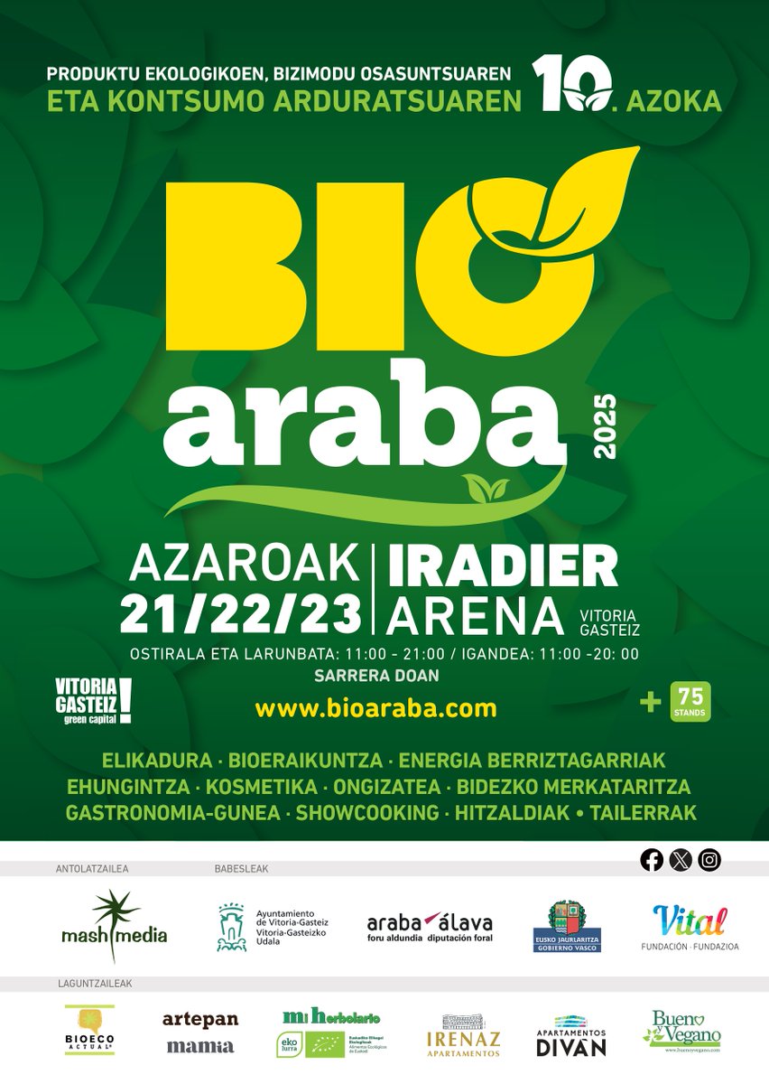 Del 21 al 23 de noviembre en #BioArabaferia en  la 10ª Feria #Eco, #Bio, #VidaSana y Consumo Responsable. En #Vitoria #Gazteiz con un completo programa de #conferencias, #showcooking... #degustaciones, Talleres  y muchas cosas más. bioaraba.com