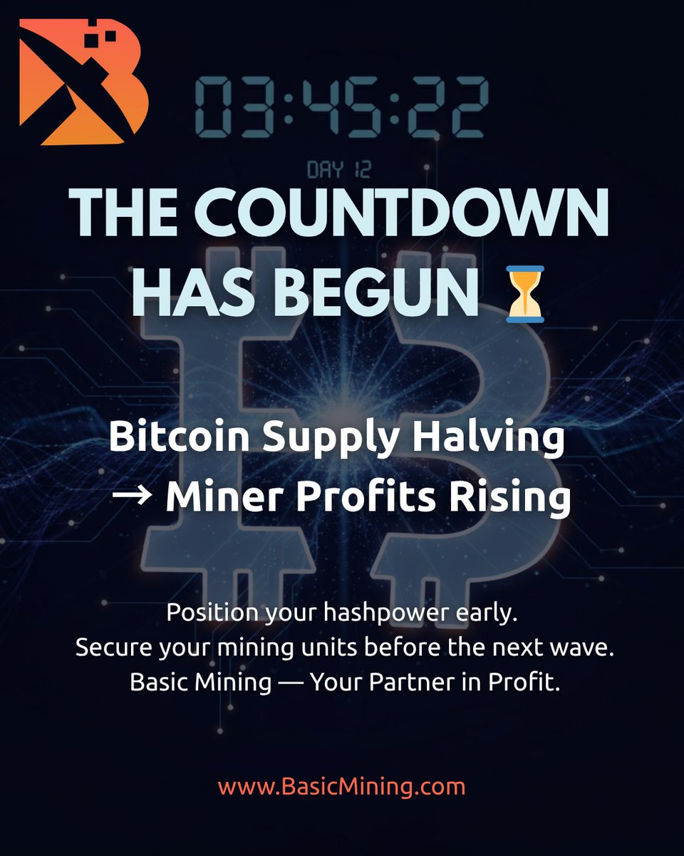 BasicMining's tweet image. ⏳ The countdown to Bitcoin’s next supply shock is already ticking.

With every halving, block rewards drop — and miner profits rise for those already plugged in ⚡️

The next bull run won’t wait. Secure your machines, optimize your hashpower, and mine smarter with Basic Mining…