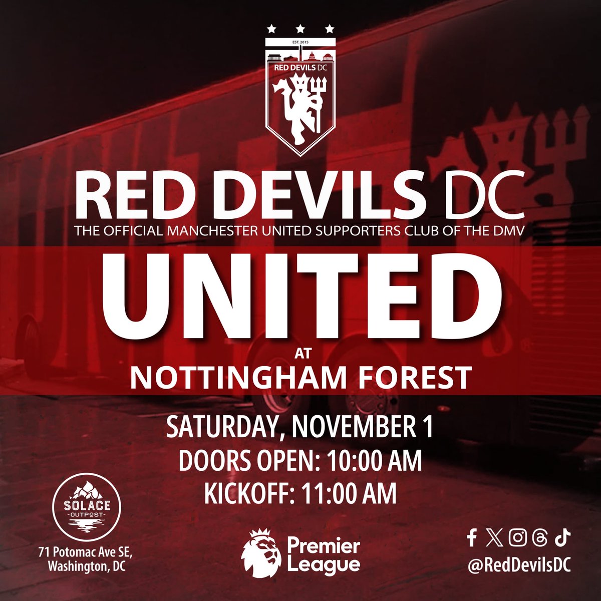 RedDevilsDC's tweet image. Last decent kickoff time for a while. Let’s pack Solace Outpost (@solacebrewing)! 🔥

UNITED at Nottingham Forest
📍 Solace Outpost Navy Yard
🕙 Doors 10:00 AM | ⚽️ Kickoff 11:00 AM

Three in a row, Reds. Let’s keep it rolling.

UTFR 🔴⚪️⚫️
#MUFC #RedDevilsDC #DC #DMV #UTFR
