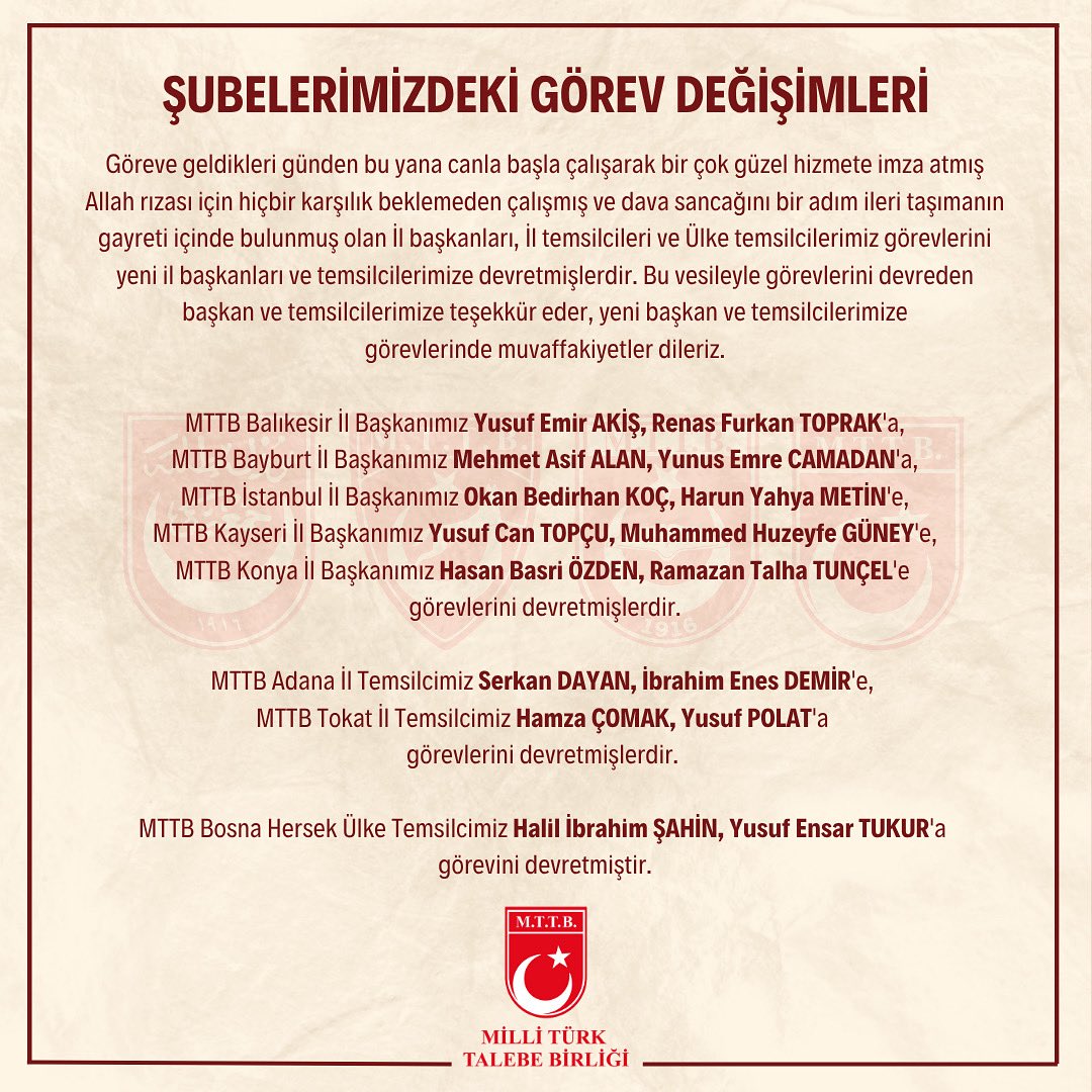 Göreve geldikleri günden bu yana canla başla çalışarak birçok güzel hizmete imza atmış, Allah rızası için hiçbir karşılık beklemeden çalışmış ve dava sancağını bir adım ileri taşımanın gayreti içinde bulunmuş olan il başkanlarımız, il temsilcilerimiz ve ülke temsilcilerimiz
