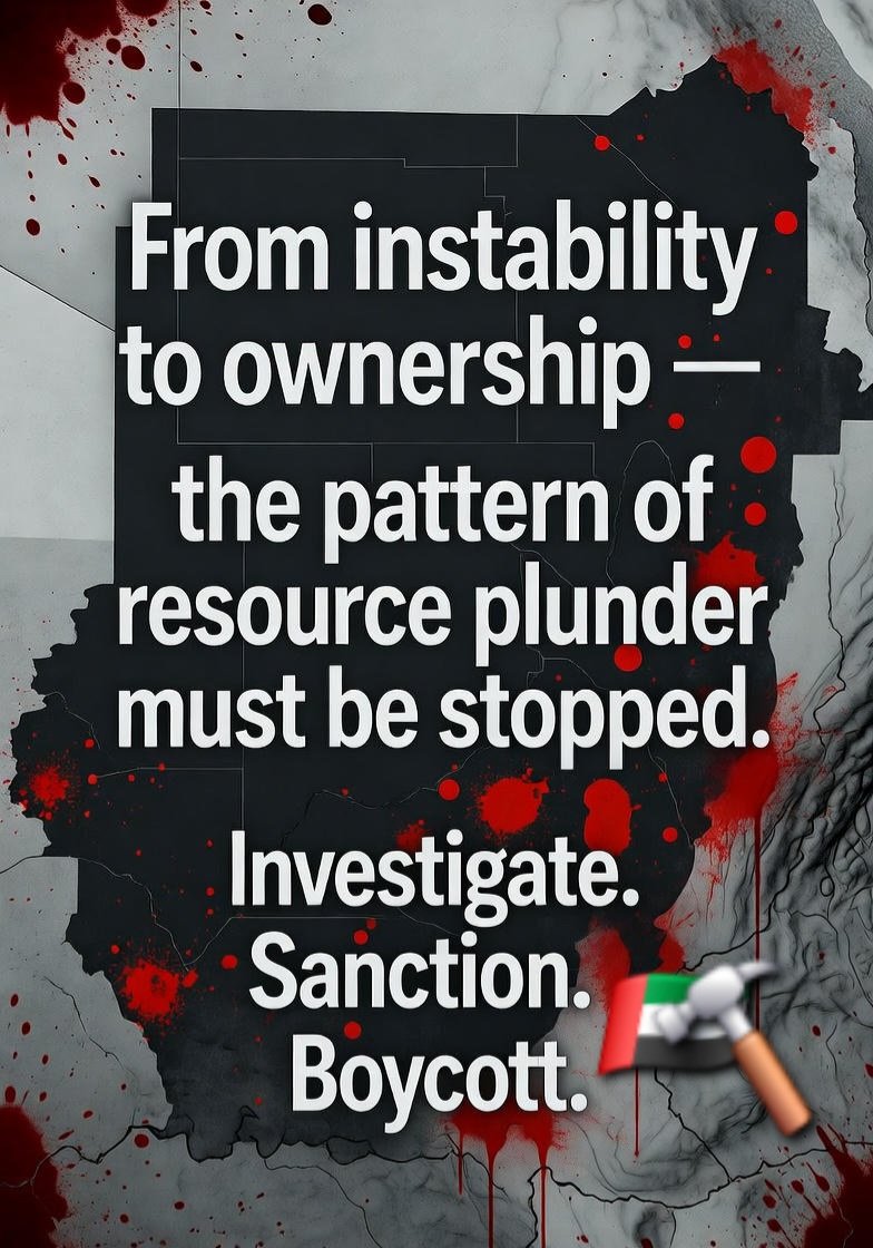 Nezaralmou's tweet photo. تقسيم السودان = سرقة الذهب
لا لنهب الموارد. نعم لسيادة الشعب.
DIVIDE SUDAN. STEAL ITS GOLD.
Expose the predatory plans fueling instability.
#StopResourceGrab #SaveSudan https://t.co/NP73jzWQ3X