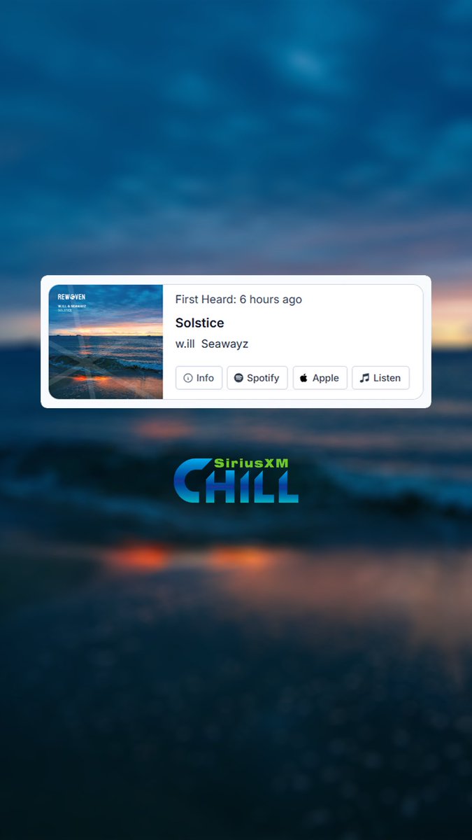 Another day — another addition to the <a href="/siriusxmchill/">SiriusXM Chill</a> rotation! 🌅
w.ill &amp; Seawayz’s “Solstice” is now spinning on the finest chill house station out there. Huge thanks to the entire SXM team for the continued support! 📻💫