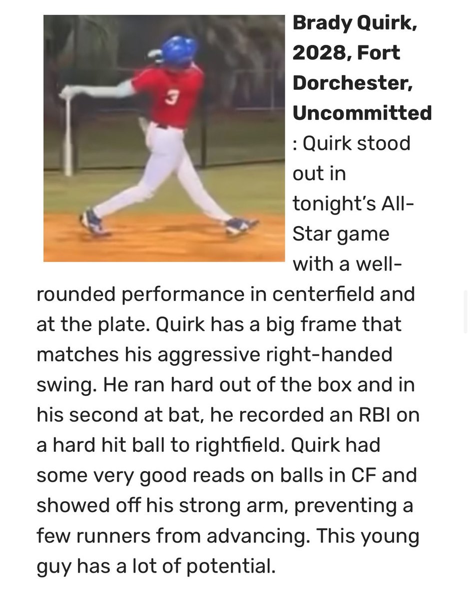 Thank you <a href="/diamondprospect/">Diamond Prospects</a> for the write ups on our guys from the Fall League All-Star games! 
<a href="/nathanclark212/">Nathan Clark</a> <a href="/AlexZapata2411/">Alex Zapata</a> <a href="/CannonCorder26/">Cannon Corder</a> <a href="/bradyquirk09/">Brady Quirk</a>