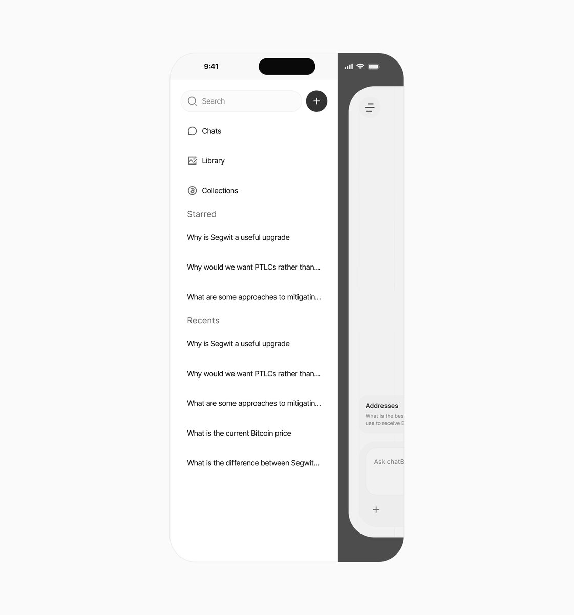 thetimileyin's tweet image. sidebar navigation for chatBTC✨💫

#bitcoindesign