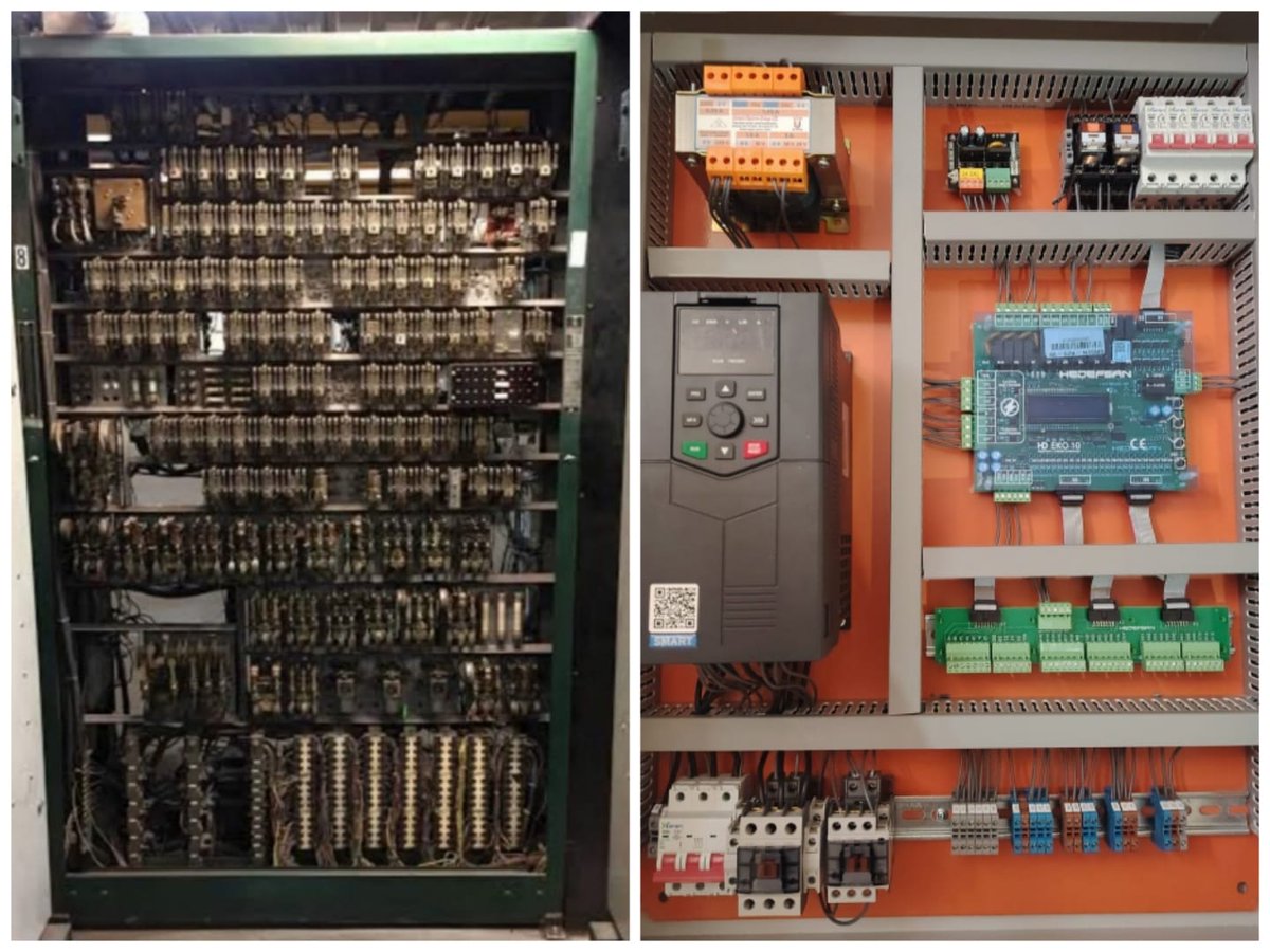 Elevators10's tweet photo. الفرق بين كنترول Relay (ريلي) وكنترول microprocessor (ميكروبرسيسور)

الكنتر��ل ريلي: هو نظام تقليدي يعتمد في التحكم على الريلهات لكل ريليه وظيفة محددة في عملية تشغيل المصعد يتميز بسهولة التعامل

كنترول ميكروبرسيسور: هو نظام تحكم حديث يعتمد على البرمجة عن طريق شريحة
#مصاعد_التيسير https://t.co/t8pn7BDBWp