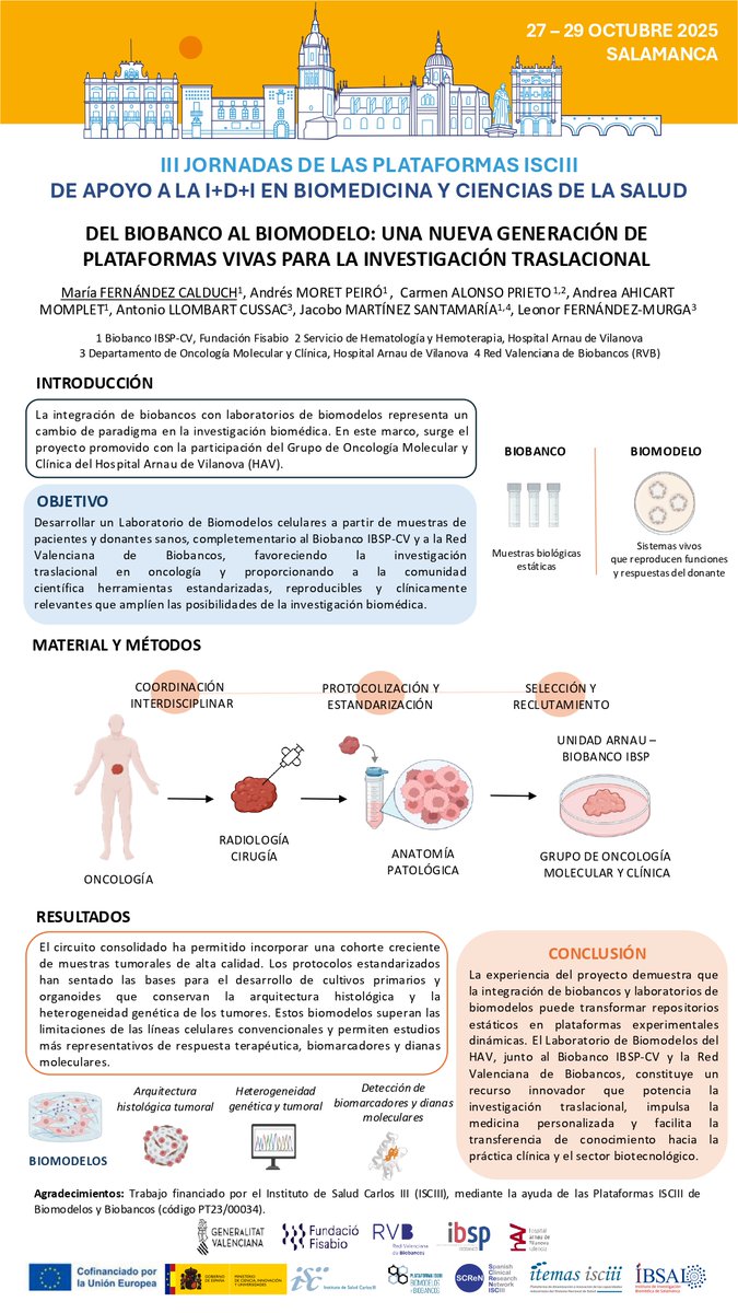 rvbiobancos's tweet photo. 🔬𝐌𝐚𝐫𝐢́𝐚 𝐅𝐞𝐫𝐧𝐚́𝐧𝐝𝐞𝐳 𝐂𝐚𝐥𝐝𝐮𝐜𝐡 del @BiobancoIBSP  presenta el e-póster:

"Del biobanco al biomodelo: una nueva generación de plataformas vivas para la investigación traslacional"
en las III Jornadas @PNBB_ISCIII en Salamanca 

#IIIJornadasISCIII #investigacion https://t.co/bsvTc5Ep7V