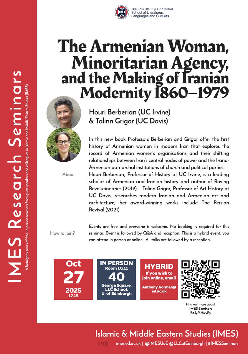 Thank you to everyone for joining us on this fascinating session exploring Armenian women in modern Iran — their organisations, agency, and navigating power between church, state &amp; political parties.