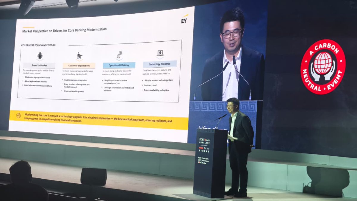 Finacle's tweet image. Innovation took center stage at #FinacleConclave as Kelvin Wong, Partner, EY, shared insights on driving success in core banking transformations - highlighting how modern ecosystems and innovative integrations power transformation excellence &amp;amp; sustainable growth.
#FutureOfBanking