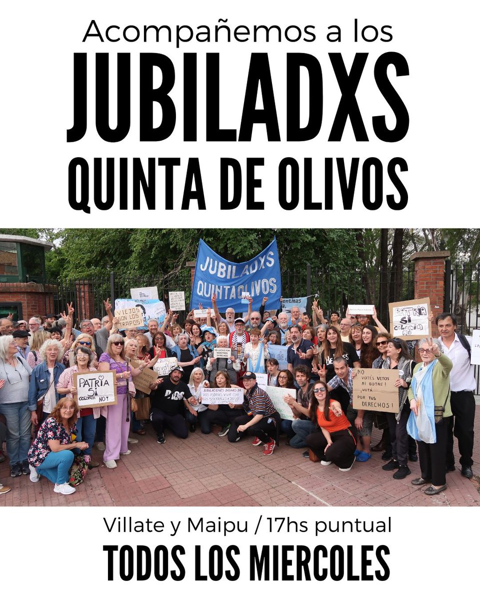 ShaviAlli's tweet photo. Cómo todos los miércoles en congreso también se junta un grupo de jubiladxs y vecinxs en la Quinta de Olivos, hogar del Presidente de la Nación.

Están todxs invitadxs! https://t.co/IFfBHSszgM