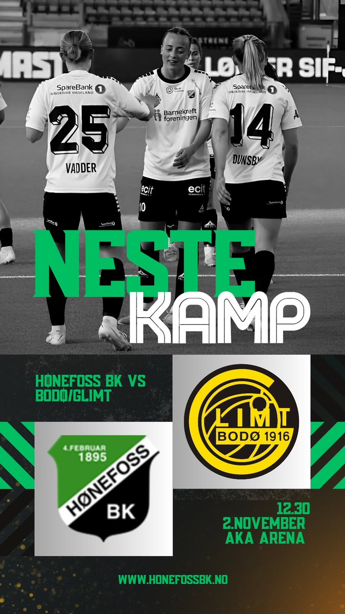 HonefossBK's tweet image. Neste kamp ⚽️
Søndag 2.november kl.12.30 
Toppserien - runde 25
Hønefoss BK - Bodø/Glimt 
Billetter ⬇️
honefossbk.ticketco.events/no/nb/e/hoenef…