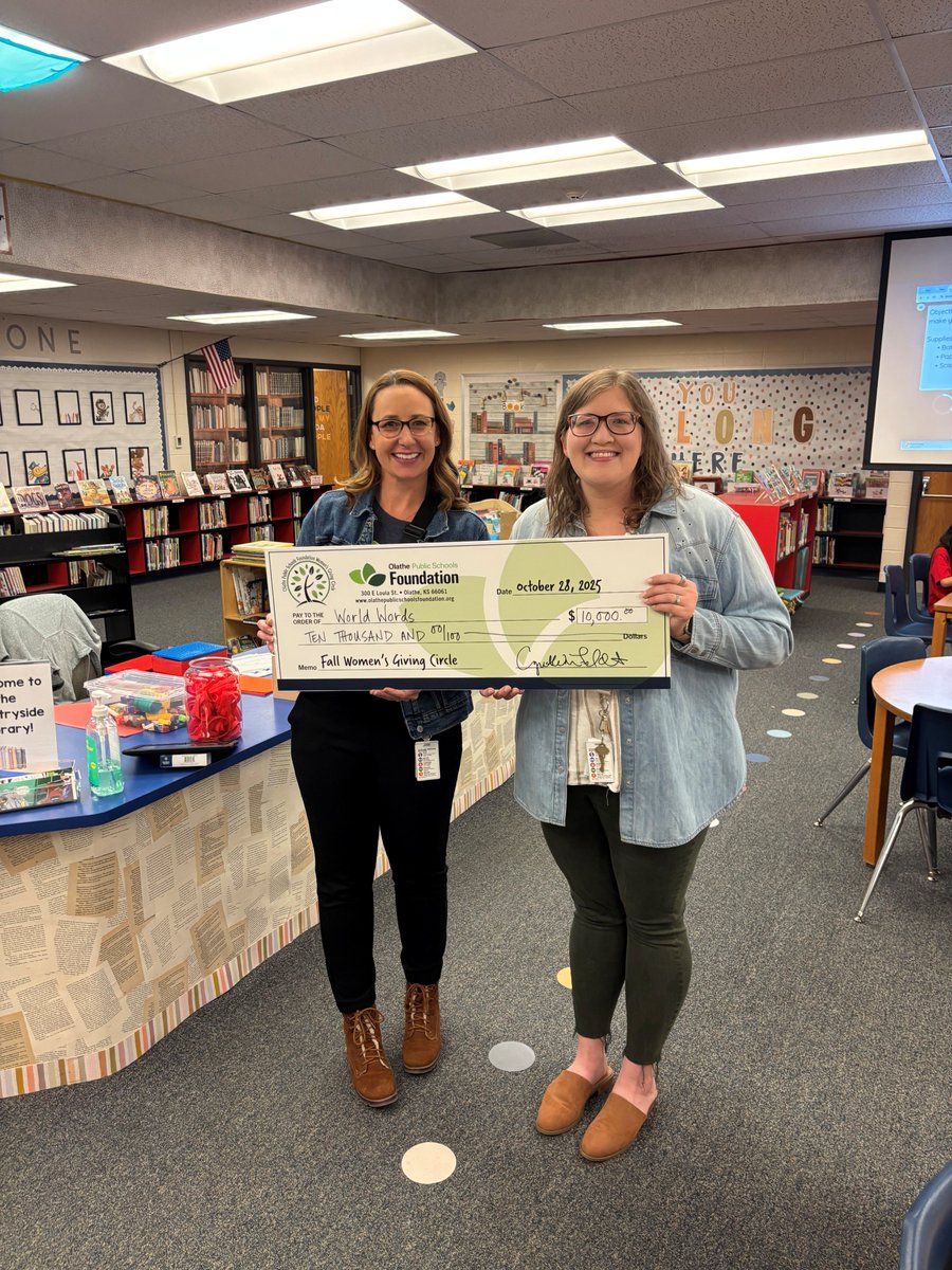 CS_Cardinal's tweet image. WOW!!!  Our librarian, Allyssa Zoller, was just surprised by The Olathe Public Schools Foundation with a $10,000 grant from the Women&apos;s Giving Circle!  These funds will be used to purchase books for our students in multiple languages! Thank you OPSF and the Women&apos;s Giving Circle!