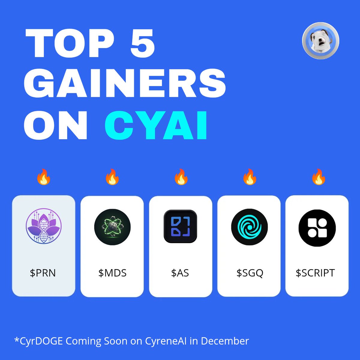 Current trending tokens on CyreneAI. 🔥

🥇- $PRN
🥈- $MDS
🥉- $AS ( New )
🏅- $SGQ
🏅- $SCRIPT

Which community are you part of? And what project introduced you to CyreneAI? 

Tag a friend in the comments. 

#CyreneAI #CYAI #Solana #CyrDOGE #Signiq #Script