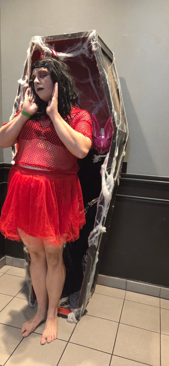 ClassyMantle's tweet photo. I was a very naughty little devil girl the club last night. Surely soemome here will come put me on the straight and narrow path right 😜 #sissy #Club #Halloween #Devil #costume https://t.co/yfkEppjP2u