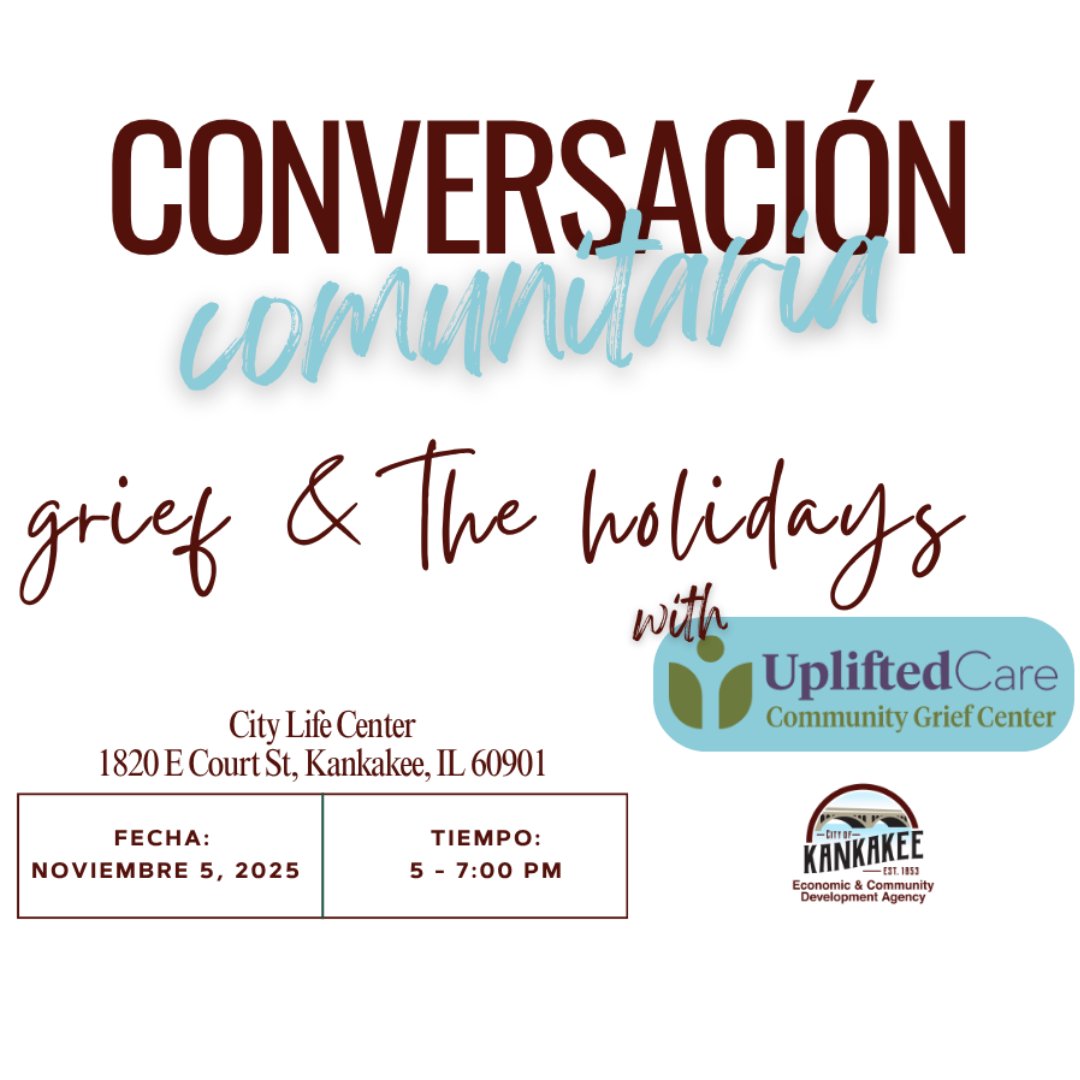 💛 El duelo y las fiestas: una conversación comunitaria 💛

🗓 Miércoles, 5 de noviembre de 2025
🕔 5:00 – 7:00 PM
📍 Centro de Vida de la Ciudad, 1820 E. Court St., Kankakee, IL

#KankakeeECDA #GriefSupport #UpliftedCare #KankakeeEvents  🌐 ecda.citykankakee-il.gov
