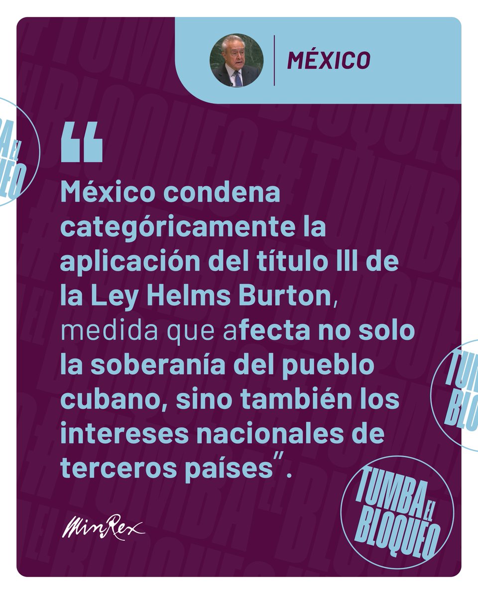 #México 🇲🇽, en #UNGA80 "rechaza las sanciones y bloqueos comerciales que solo dañan el bienestar de los pueblos y no construyen regiones ni de paz ni de prosperidad."

#TumbaElBloqueo