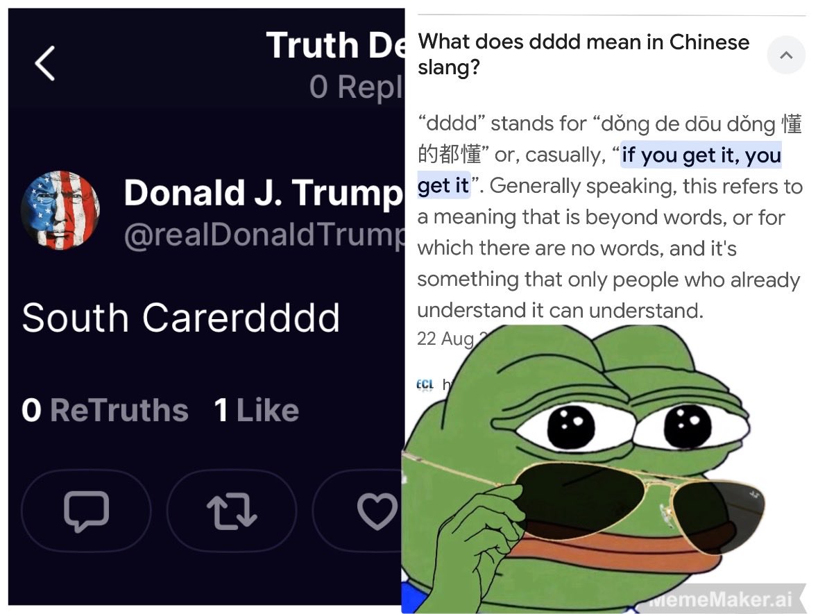 ‘dddd’ in now deleted Truth from Trump, just before his China visit. Comms anyone?