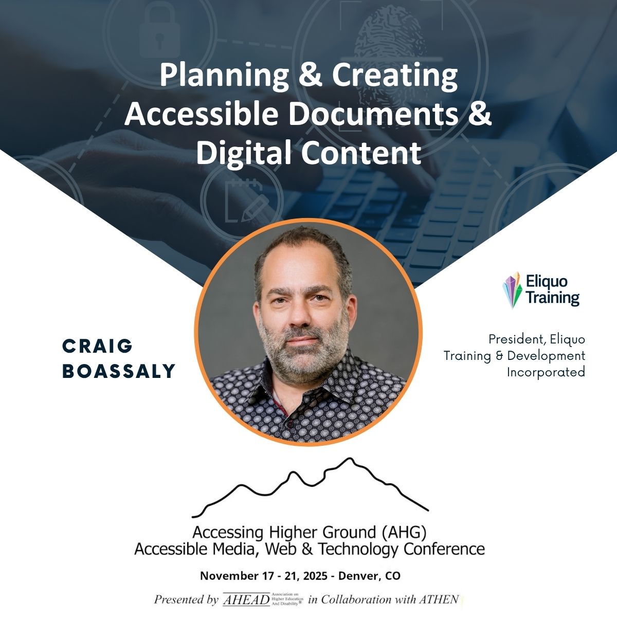 eliquotraining's tweet photo. Join us November 17-21, in Denver CO for #AccessingHigherGround featuring our very own Craig Boassaly who will discuss the importance of "Planning and Creating Accessible documents, media and other digital material".
https://t.co/wMaeaVfUY2
#compliance #accessibility https://t.co/kAwAahUalJ