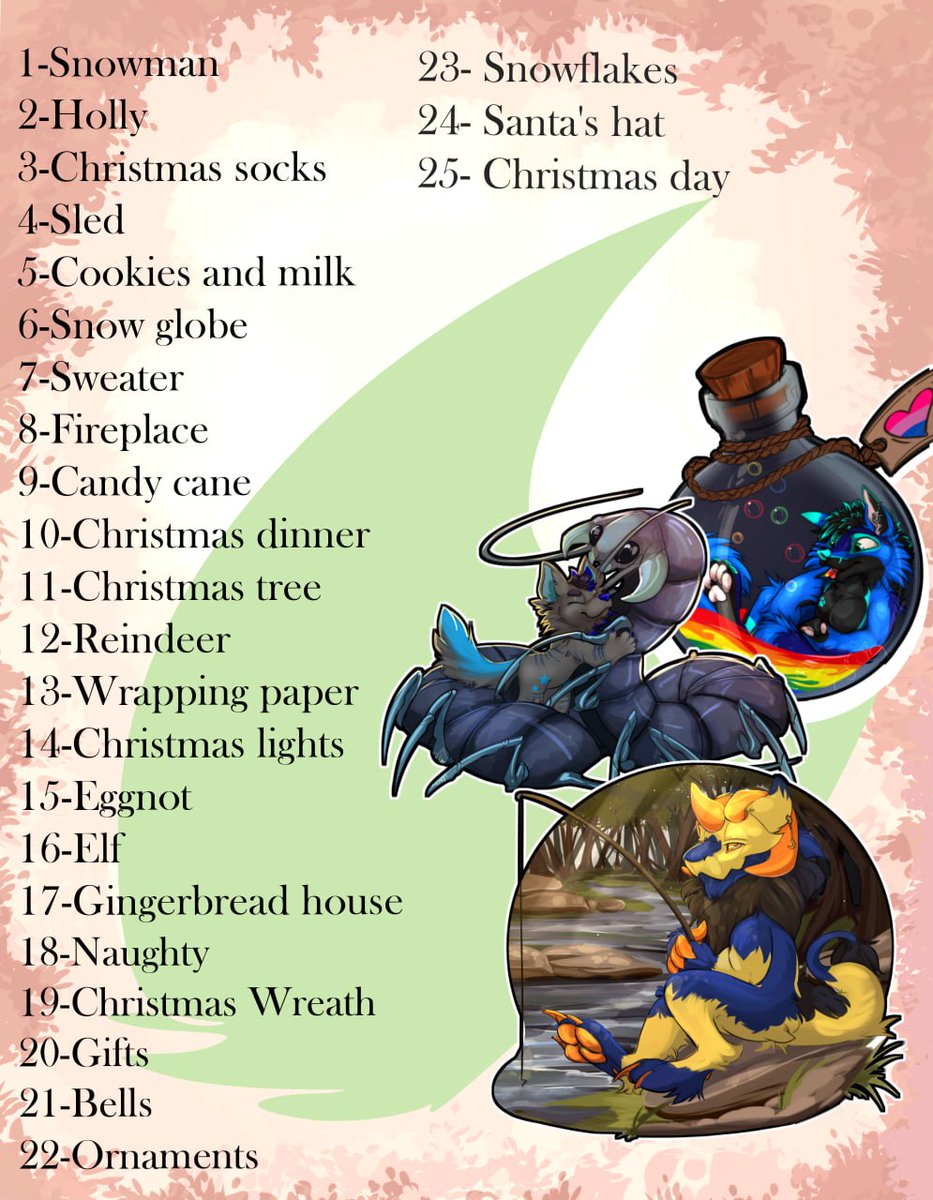 🎄Christmas Chibi Slots🎄

Hey guys! I seeling these slots for Christmas for:

$40

+ $20 background 
+ $10 character 

-Any specie or gender 
-You will win a themed shaded chibi of your choice

DM or comment if you're interested